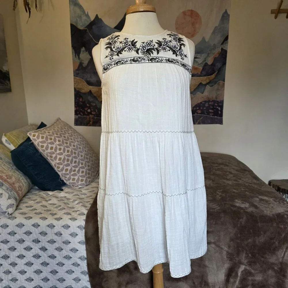 Max Studio White Embroidered Boho Cotton Midi Dress Small Sleeveless Summer - Picture 12 of 16